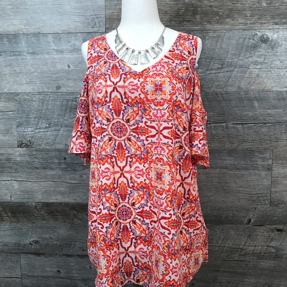 Counterparts Top Blouse Cold Shoulder Print - Picture 2 of 6